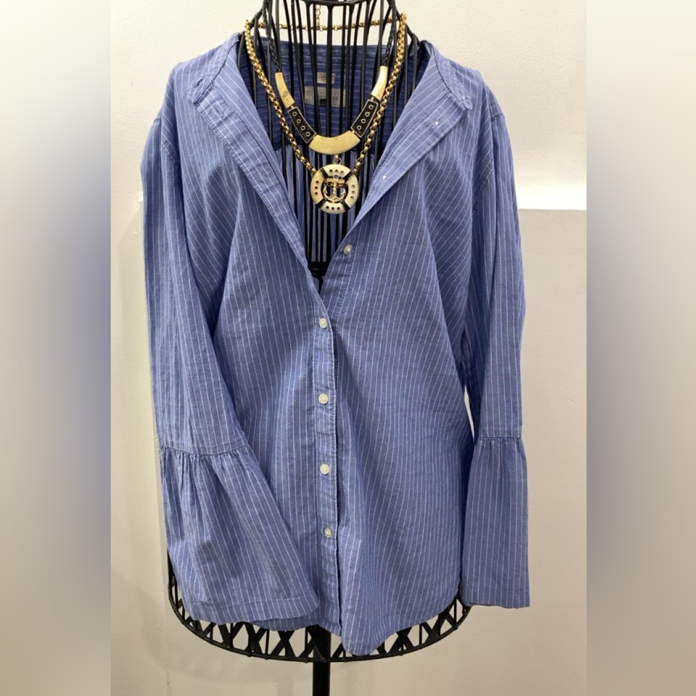 LOFT Blue Striped Women's Top Size M